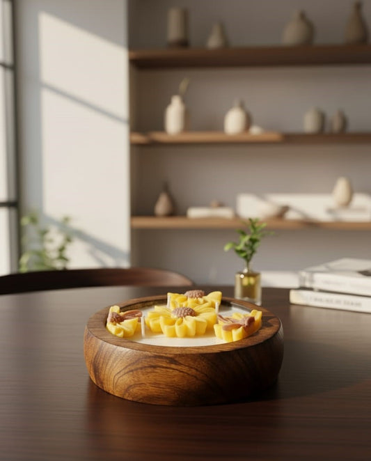 Golden Bloom – Wooden Floral Candle