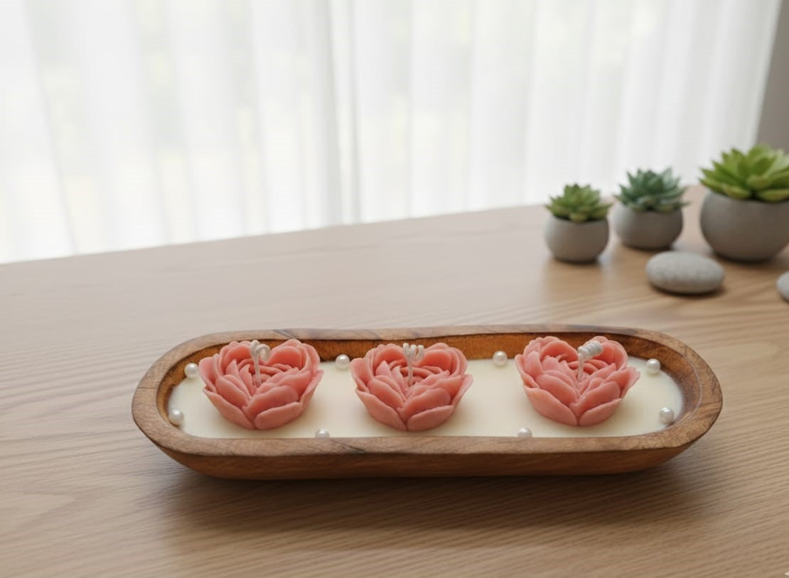 Forever Yours – Wooden Boat Candle with Roses