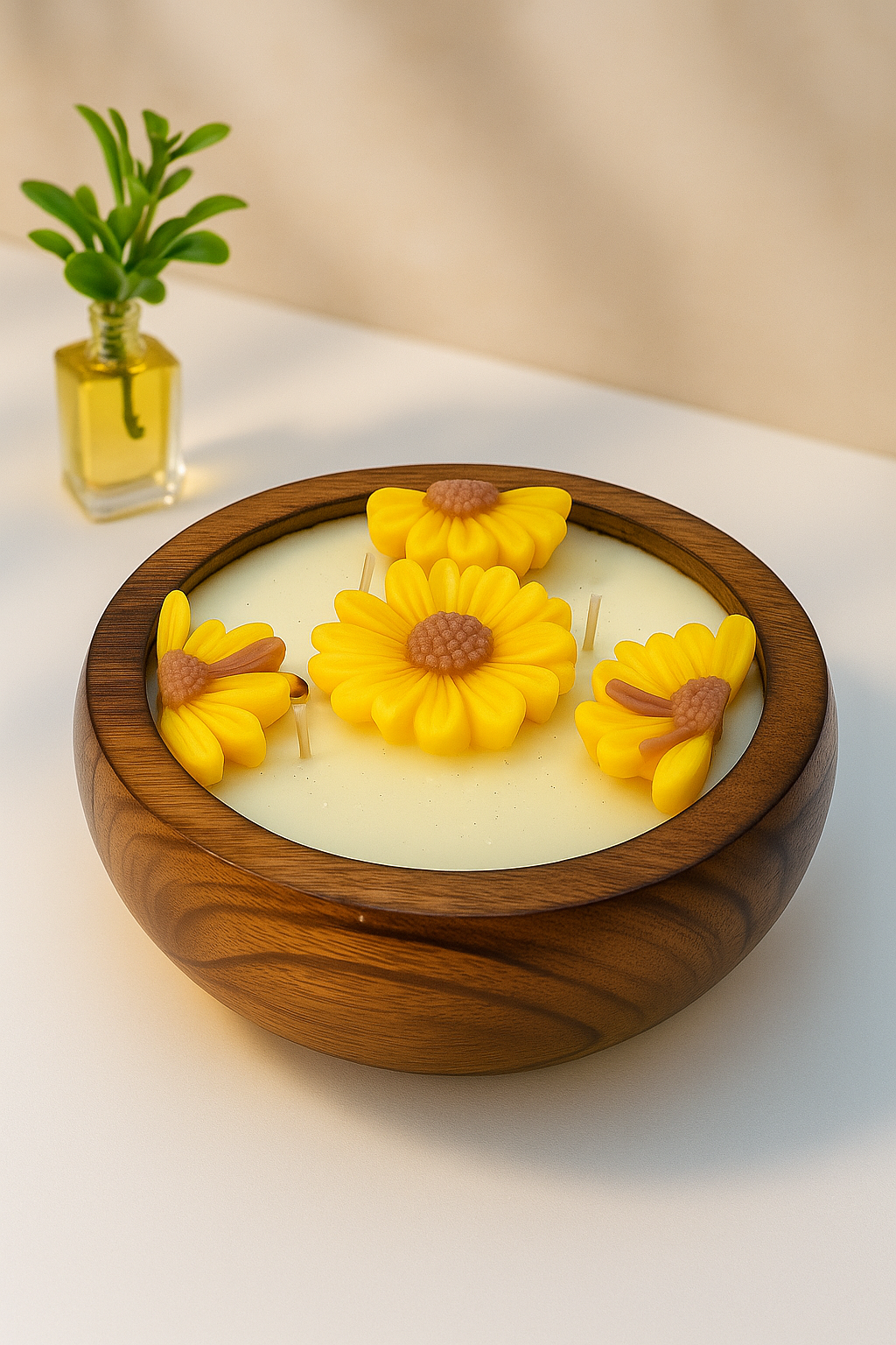 Golden Bloom – Wooden Floral Candle