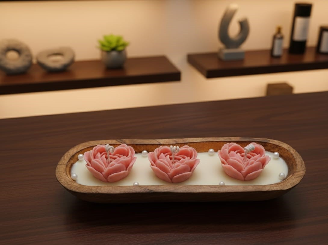 Forever Yours – Wooden Boat Candle with Roses