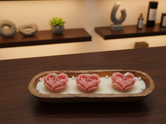 Forever Yours – Wooden Boat Candle with Roses